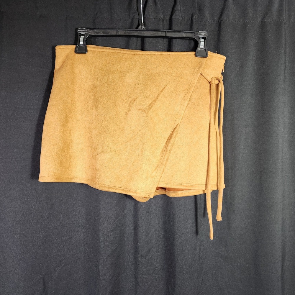 Faux Suede Wrap Skort Camel Tan Side‎ Tie Mini Large Womens Indie Cowgirl BOHO